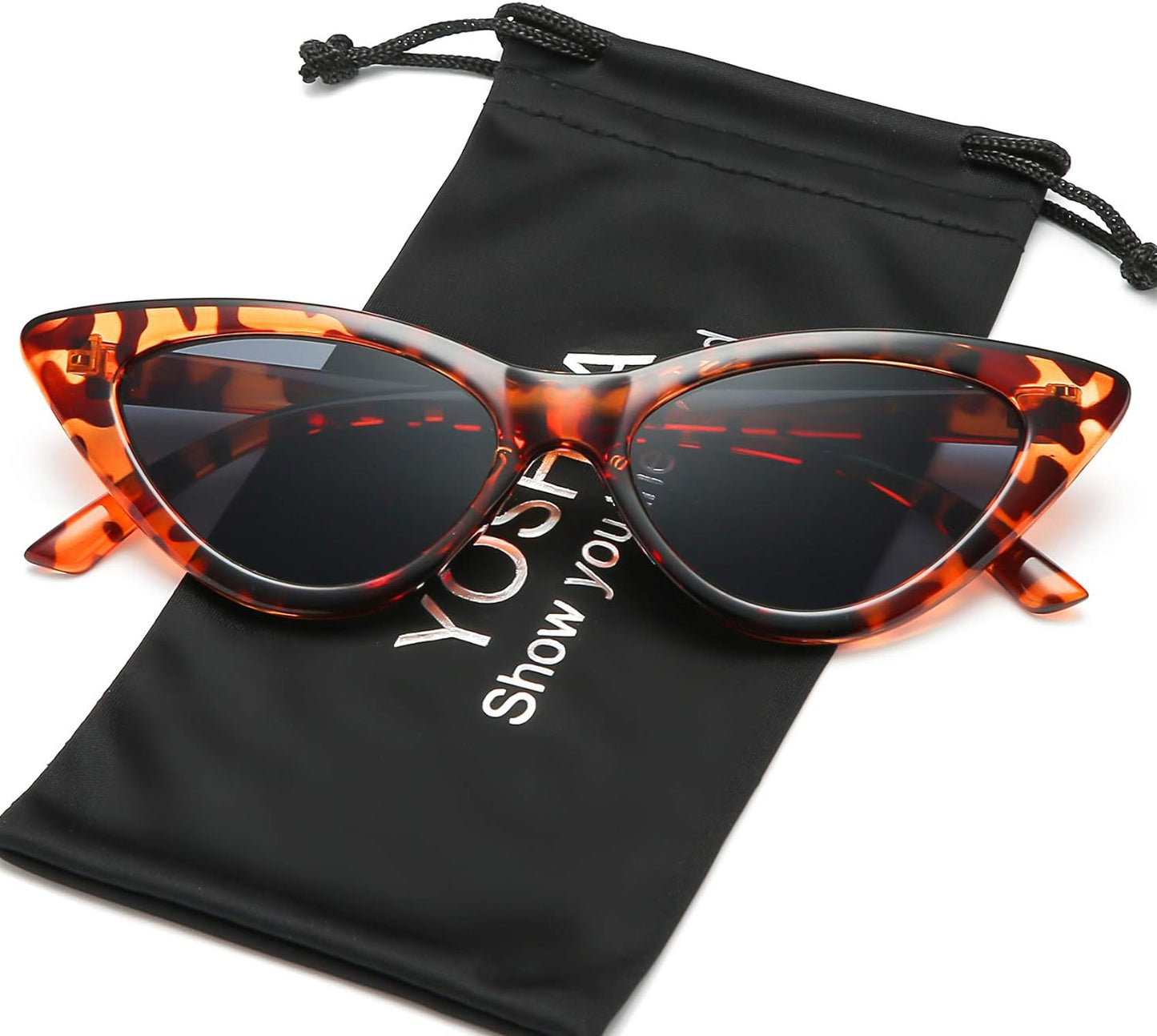 Retro Vintage Narrow Cat Eye Sunglasses for Women with Plastic Frame