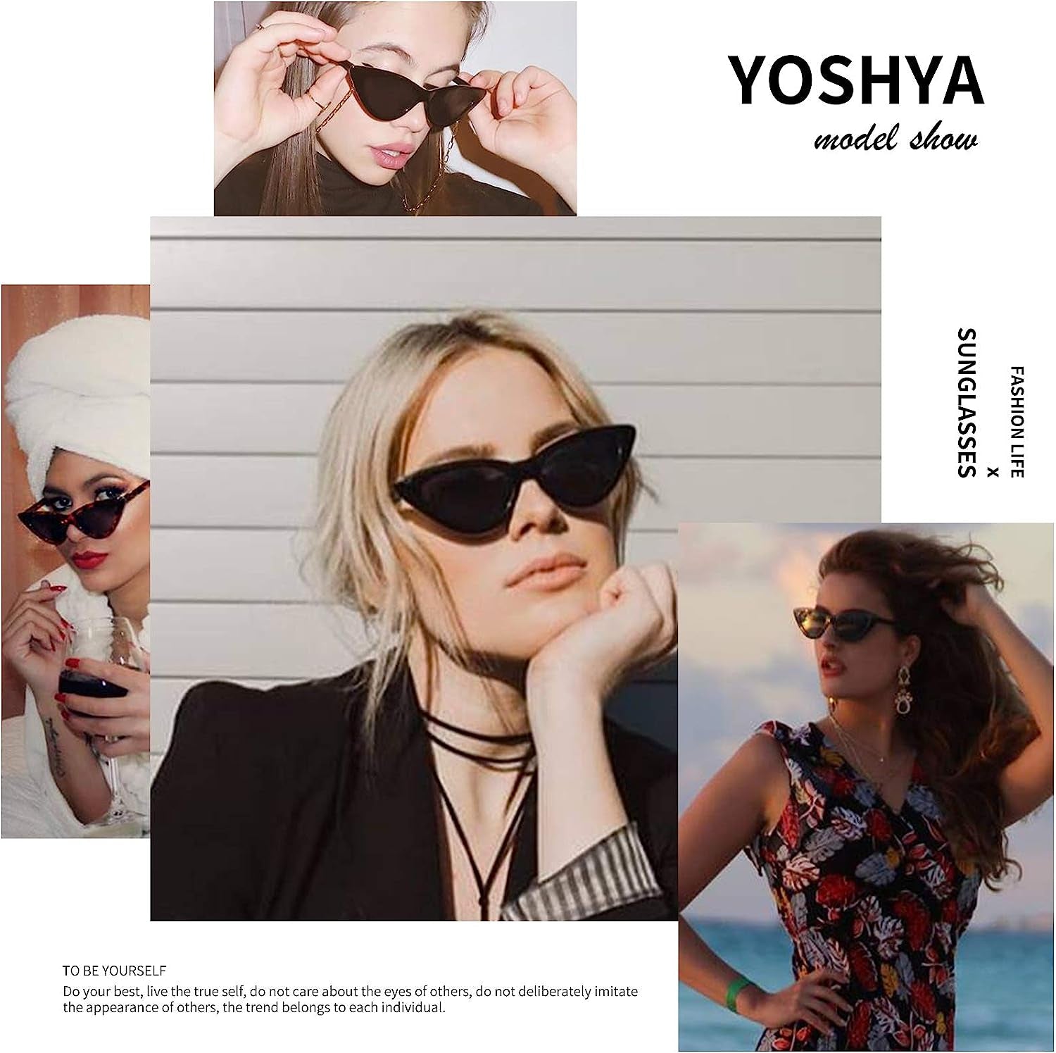 Retro Vintage Narrow Cat Eye Sunglasses for Women with Plastic Frame