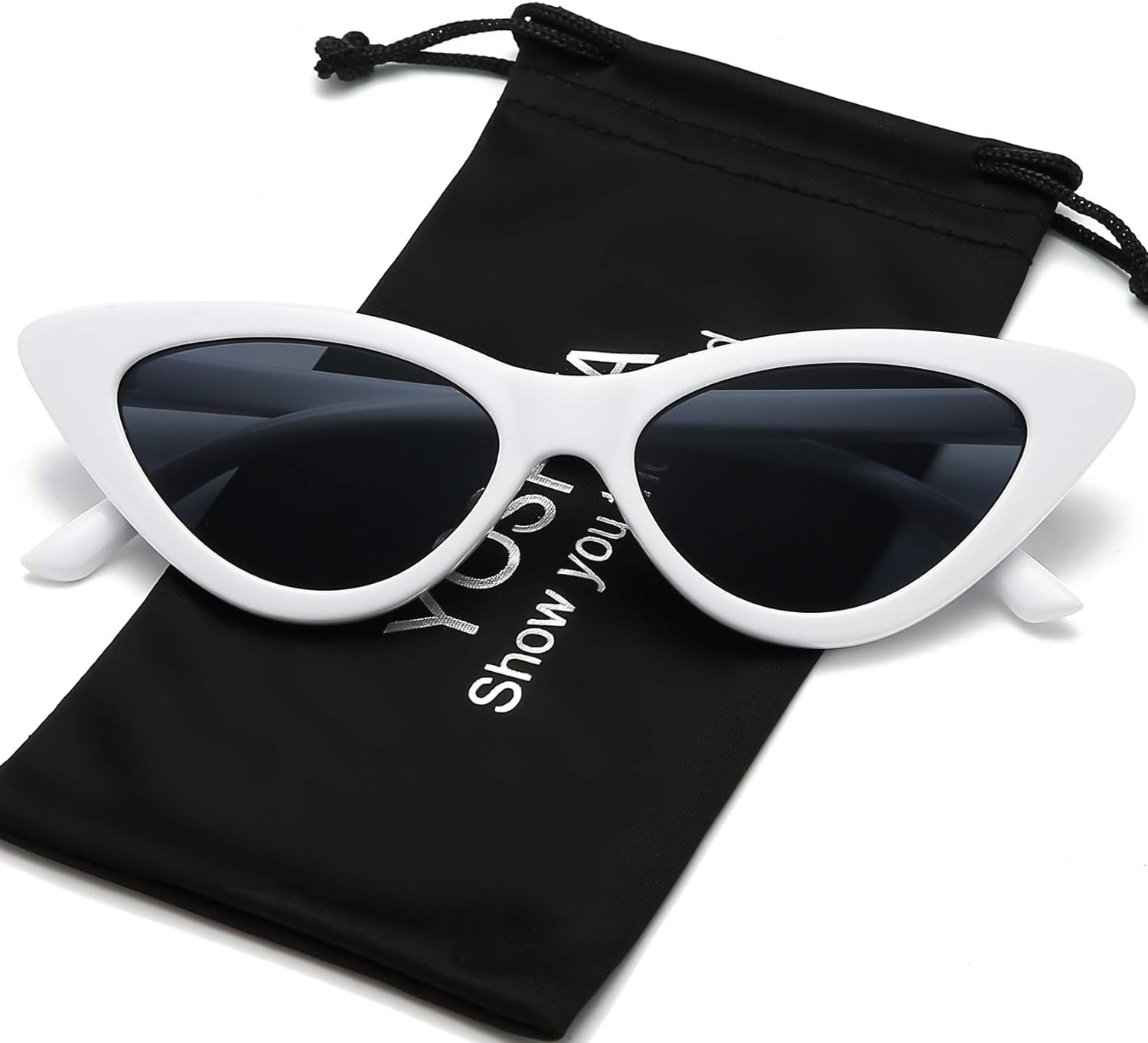 Retro Vintage Narrow Cat Eye Sunglasses for Women with Plastic Frame