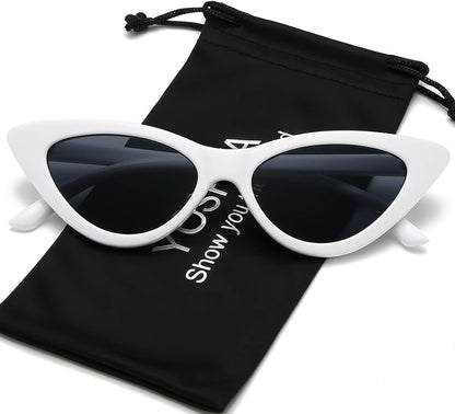Retro Vintage Narrow Cat Eye Sunglasses for Women with Plastic Frame