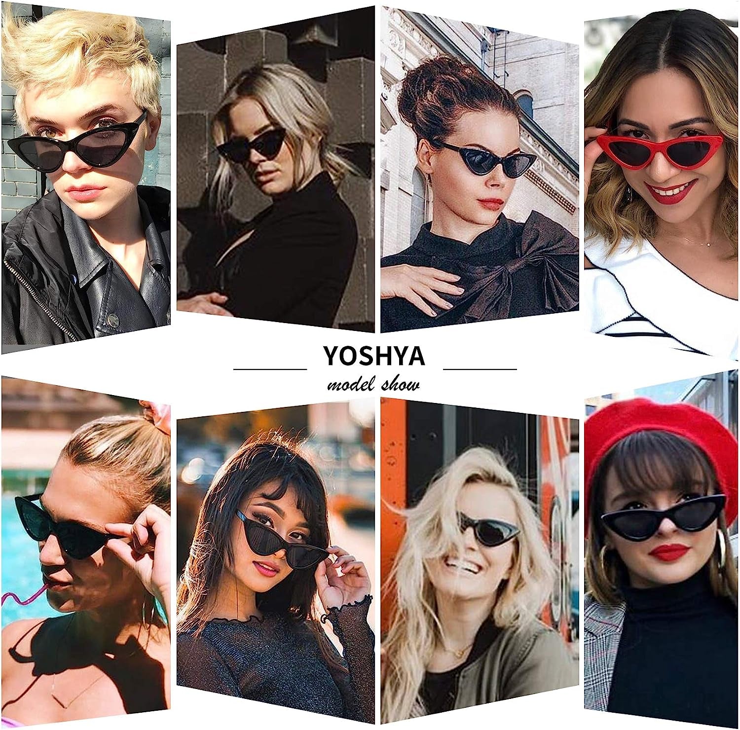 Retro Vintage Narrow Cat Eye Sunglasses for Women with Plastic Frame